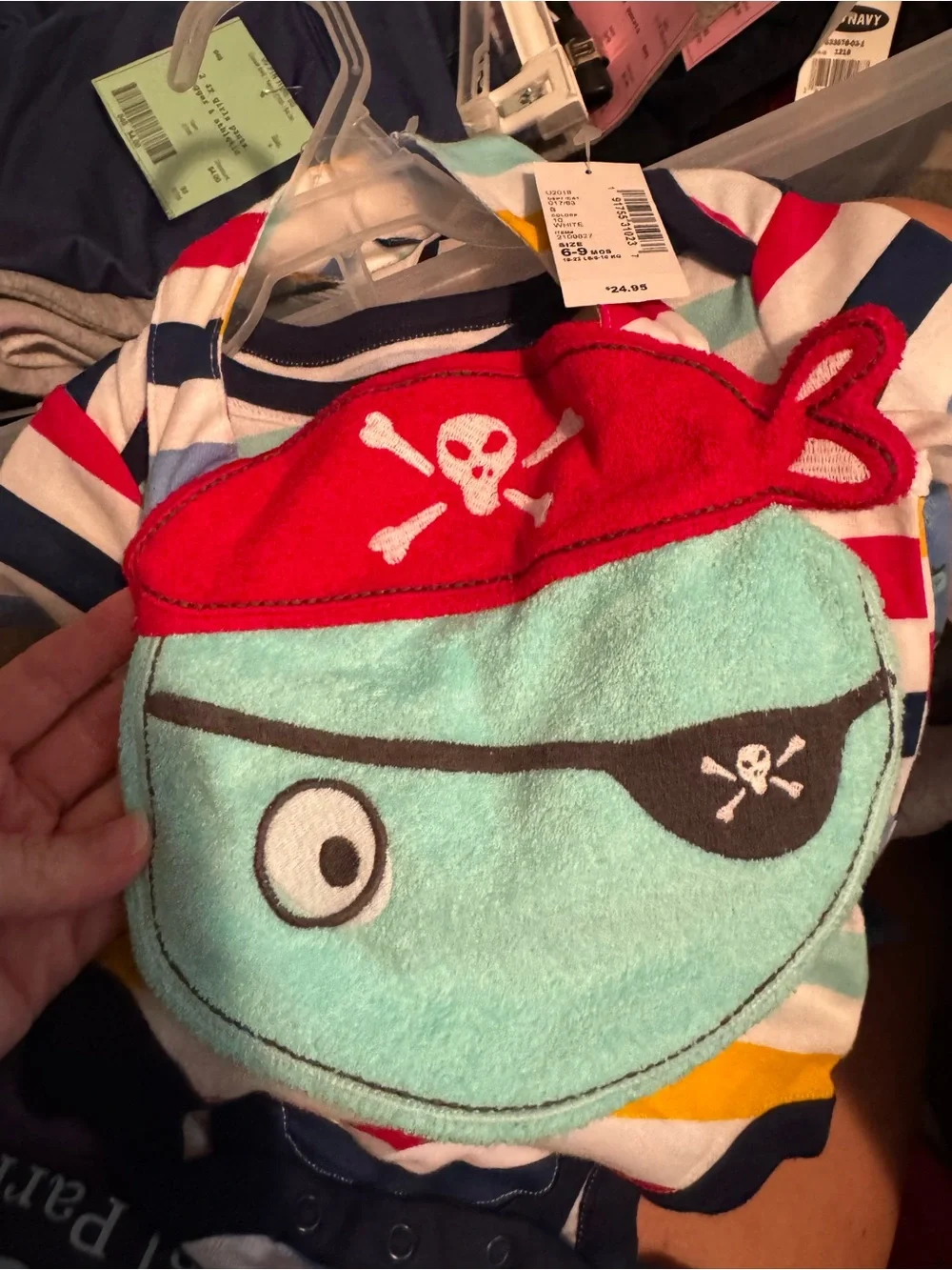 NWT 6-9 mth Striped Multi-Color Pirate outfit-  with Bib -